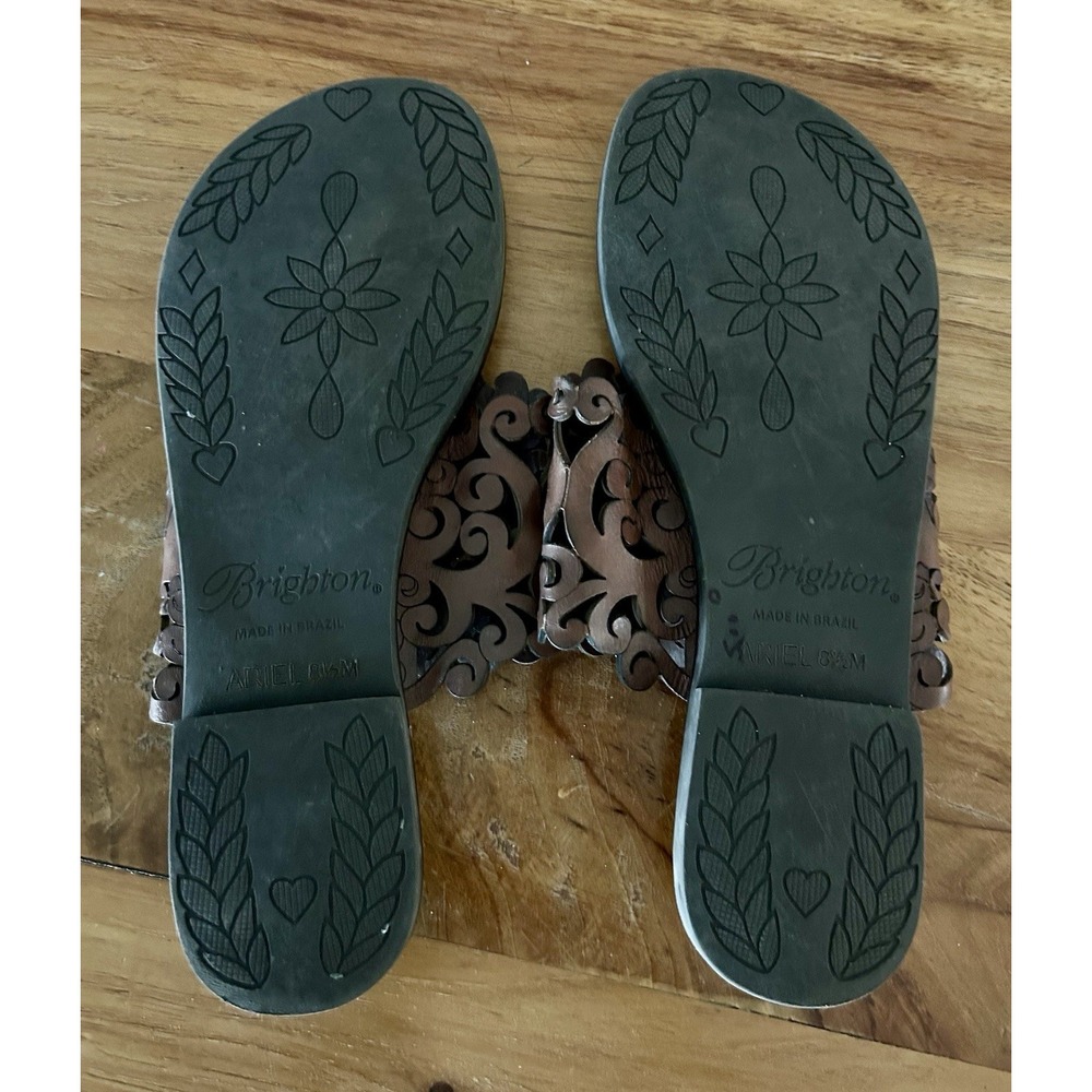 Brighton Ariel Women's 8.5 Leather Sandals Laser Cut Scroll Brown - Picture 3 of 4